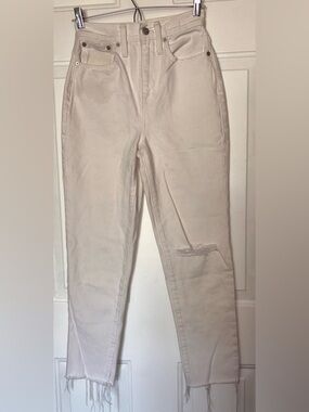 Madewell White Denim Distressed Mom Jeans Size 23